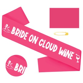 Bride on Cloud Wine Sash, Hot Pink Bride to Be Sash Bachelorette for Bridal Shower Wine Theme Bachelorette Party Wedding Hen Party Decorations Engagement Gifts Jokes and Favors(Hot Pink + White)