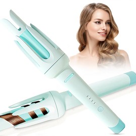 Automatic Hair Curling Iron with 4 Temperature & Timer, Automatic Shut-Off, Anti-Scald, Anti-Tangle Rotating Curling Wand for Hair Styling:_Blue