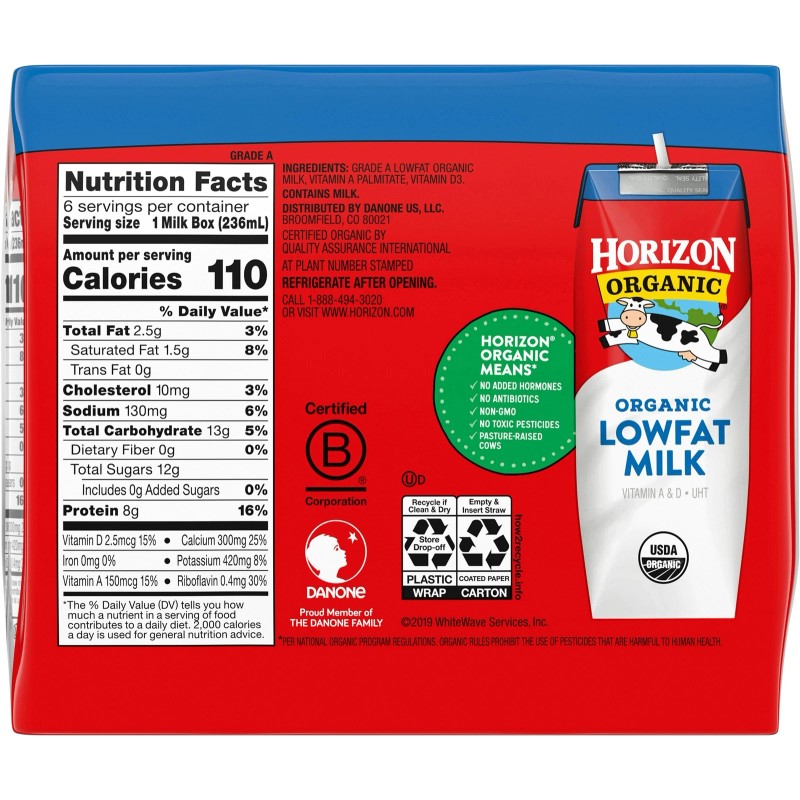 Horizon Milk 1% Reduced fat UHT Organic 6 Pack