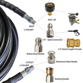 GoooodMore 50FT Sewer Jetter Kit for Pressure Washer,5800PSI Drain Cleaner Hose 1/4 Inch NPT,Rotating and Button Hose Sewer Jetting Nozzle,Quick Connect Plug,Drain Jetter for Pressure Washer