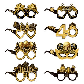 COLANANA Birthday Party Glasses Decoration, Pack of 8 40th Birthday Party Decorations, Funny Paper 40th Birthday Glasses Decoration, Birthday Photo Booth Props Accessories for Women Men