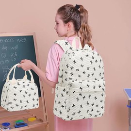 LEDAOU School Backpack Boys Teenagers Children Teenagers Girls Daypack Girls Leisure Backpack White Daisy Black Backpack, Bow Wave Point