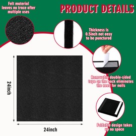 Hahafelt 1 Pcs Dart Board Backing Felt Wall Tiles Cork Dart Board Backer Alternative Self-Adhesive Wall Protectors Square Backing Tiles Dartboard Backboard Cork Alternative (24 x 24 x 0.5 Inch,Black)