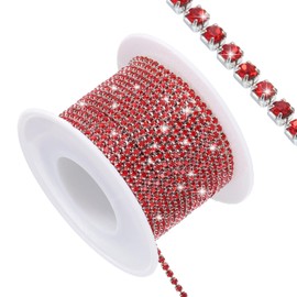 sourcing map 11 Yard Crystal Rhinestone Close Chain Trim, Crystal Rhinestone Diamond Strips for Jewelry Making, Rhinestone Bling Sewing Embellishments, Red Rhinestone with Silver Base