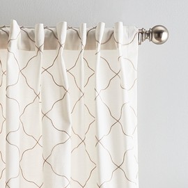 Peri Home Mallorca Embroidery Back Tab Window Curtain Panel Pair, 84", White/Natural