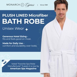 MONARCH Plush Lined Microfiber Bath Robe for Women or Men - Super Soft, Durable Luxury Spa, Resort & Hotel Bathrobe, Generously Sized (Unisex) Cypress