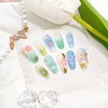 24Pcs Spring Press on Nails Medium Almond French Tip Fake