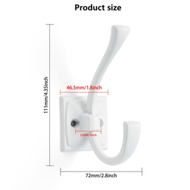 CABDM 2 Pack Decorative Heavy Duty Towel Hooks for Hanging Robe Double White Coat Hooks Wall Mounted with Screws for Key, Towel, Bags, Cup, Hat