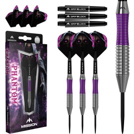 Mission | Phantom Darts | Silver & Purple | Brass Barrel | Steel Tip Darts Set | 22g.