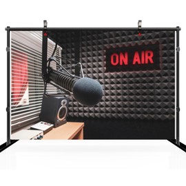 CHNYWORK 7ftx5ft Professional Microphone Backdrop Radio Station Studio On Air Sign TV Show Newscaster Studio Background Reporter Interview Stage Video Recording Decor Photo Booth Studio Props