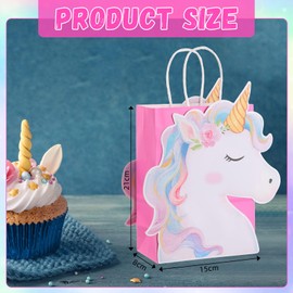Kolldenn 24 Pack Unicorn Party Favor Bags with 48 Pcs Cardstocks and Handles for Unicorn Birthday Party, Gift Goody Treat Candy Bags for Unisex Favors