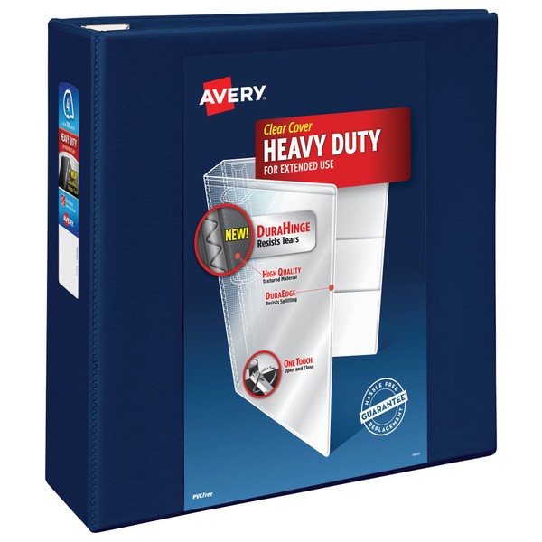 Avery Heavy Duty View 3 Ring Binder,4" One Touch EZD Ring, Holds 8.5" x 11" Paper, 1 Navy Blue Binder (79804)