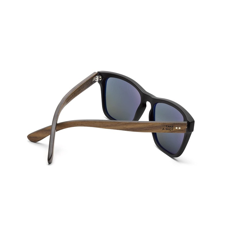 TAKE A SHOT Wooden Sunglasses Men's Polarised Mirrored Small Black