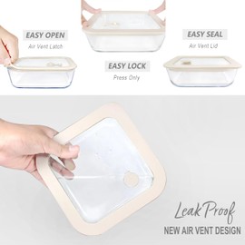 Glass Food Container Set with Glass Lid, Large Size 3 Pack, Glass Food Storage Containers with Silicone Framed Glass Lid, Glass Food Containers with Airtight Lids, Leakproof, 100% Plastic Free