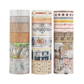 LGEGE 20 Rolls Time Stamp Washi Tape Set,5/10/15/20/25mm Wide,Manuscripts, Ancient Buildings Element,Japanese Masking Tape Décor for Scrapbook,Bullet Journal,Gift Wrapping,DIY Craft (2m)