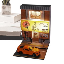Miniature Houses - Realistic Corner Restaurant 1:64 Handmade Sushi House | Housewarming Decorations, Lighted Miniature Scene Architectural Model Toy