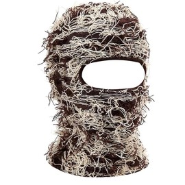 Distressed Full Face Balaclava Ski Mask - Warm, Windproof Knitted Shiesty Mask for Winter Adventures - Fuzzy Comfort for Outdoor Activities - Color: CoffeeBeige