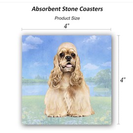 Cocker Spaniel Coasters - Moisture Absorbing Stone Coasters with Cork Base, Prevent Furniture from Dirty and Scratched, Stone Coasters Set Suitable for Kinds of Mugs and Cups, Set of 4