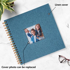 Hiwhy Scrapbook Photo Album Linen Cover, 10 x 10 Inch Hardcover Kraft White Pages Memory Book, for Travel Wedding Guest Book Christmas Baby Shower (40 Sheets/ 80 Pages,Blue)
