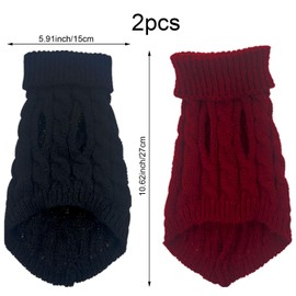 2PCS Pet Sweater, Pet Turtleneck Knitting Sweater, Small Dog Warm Winter Sweater (S, Black and red)