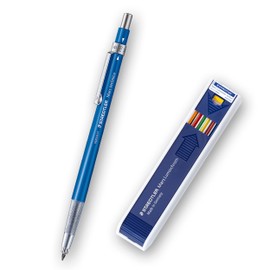 STAEDTLER Mars Technico 780 C Set of 1 High Quality Mechanical Pencil with Metal Clip and HB Lead, Integrated Lead Sharpener, Barrel Colour Blue + 12 Coloured Refills, 780 CX