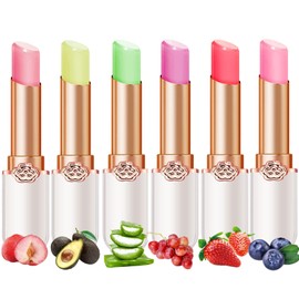 6 Pcs/Set Peach Aloe Vera Strawberry Blueberry Avocado Grape Jelly Lipstick Set Temperature Change Moisturizer flower Lip Stick Long Lasting Nutritious Lip Balm Magic Color Change Lip Gloss