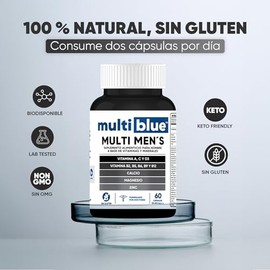 Vitaminas para Hombre Multi Men - 60 Cápsulas de 600mg | Multivitaminico Hombre con Vitamina C, A, D3, B, Calcio, Magnesio y Zinc | 100% Natural, Sin Gluten, Keto Friendly | Apoyo Integral | MULTIBLUE