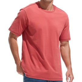 VEIISAR Men's Heavy Weight Crew Neck T-Shirt - Mens Premium Cotton Thick Tee Pre Shrunk Coral red L