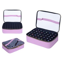 UOZL Small Clear Nail Polish Organizer Case Holds 40 Bottles(15ml-0.5fl.oz) Multifunctional Nail Polish Bag, Cosmetic Travel Makeup Bags for Women, Pink