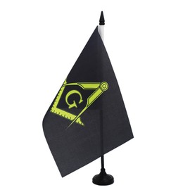 AZ FLAG - Freemasonry Black Table Flag 8.25 x 5.5 inches - Small Masonic Office Flag 100% Polyester with 25 cm Flag Pole and Black Plastic Base