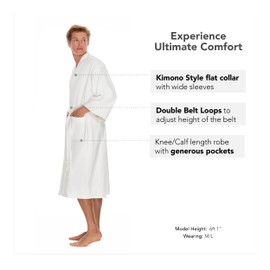 Men's Terry Cloth Bathrobe by Boca Terry, Cotton Spa Robes, Plush White Hotel Bath Robe, Big & Tall (4X)