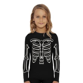 Rocky Girl's Thermal Base Layer Top (Long John Underwear Shirt) Insulated for Outdoor Ski Warmth/Extreme Cold Pajamas (Skeleton Design - Large)