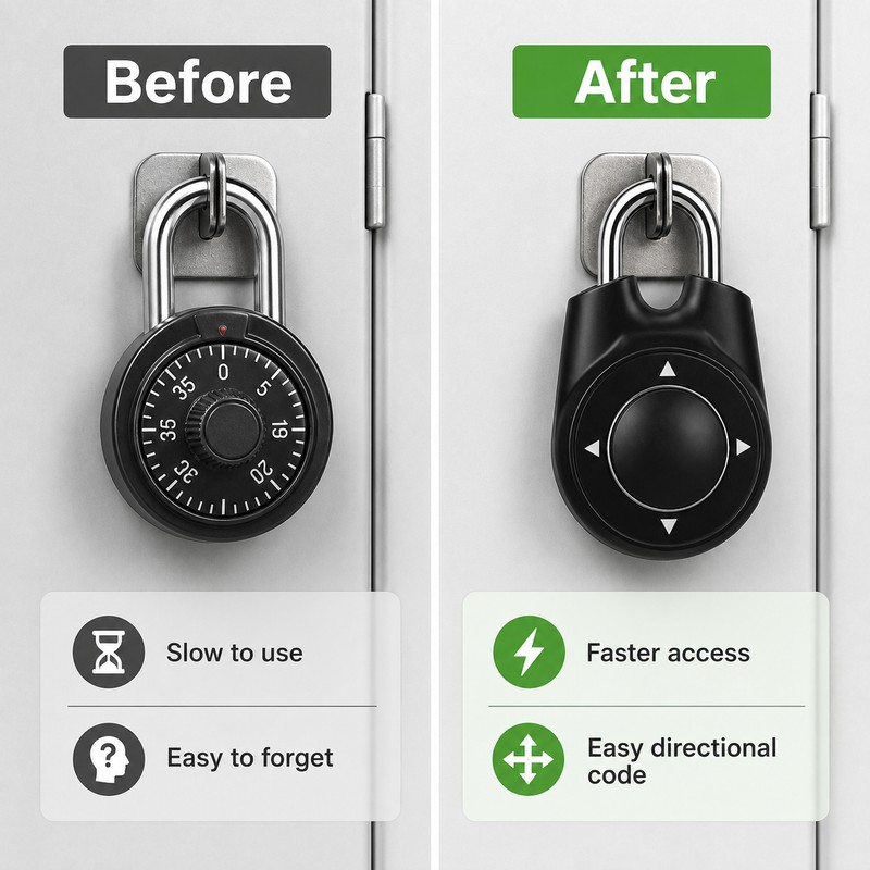 Directional Combination Padlock for Lockers – Resettable Keyless Metal Lock