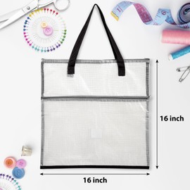 Cosblank 16.1x16.1inches Sew Project Bag Jumbo Sew Quilting Bag for Quilters and Crafter Portable and Organized Storage Mesh Vinyl Zipper Storage Pouch for Art and Wearable Craft (Black)