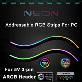 airgoo NEON Addressable RGB PC LED Strip, 2x15.7inch Diffused Rainbow Magnetic ARGB Strip for 5V 3-pin Aura SYNC, Gigabyte RGB Fusion, MSI Mystic Light Sync, with 12pcs Strong Magnetic Brackets