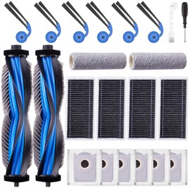 EOVWAEO 22 Pack Accessories Kit for ECOVACS DEEBOT X9 PRO Omni / X9 PRO Robot Vacuum, Replacement 2 Anti Tangle Main Brush 2 Roller Mop 6 Dust Bags 6 Sidebrush 4 Filter 1 Cleaning Brush 1 Screwdriver