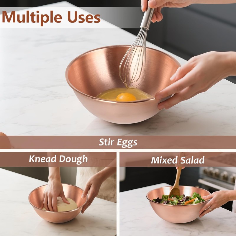 CigeZaus 8'' Pure Copper Bowl, 99.99% Copper Mixing Bowl for
