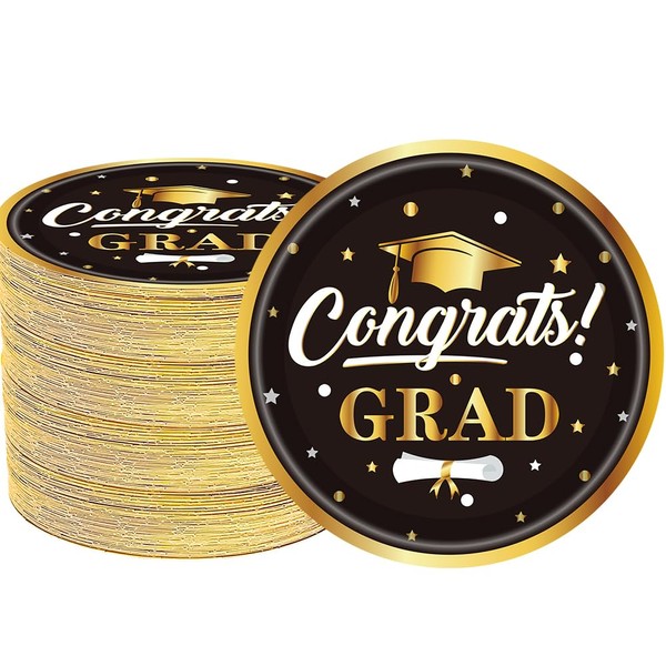 GOGUOGOFA 50Pcs Gold Graduation Party Supplies 2025,Black and Gold Party