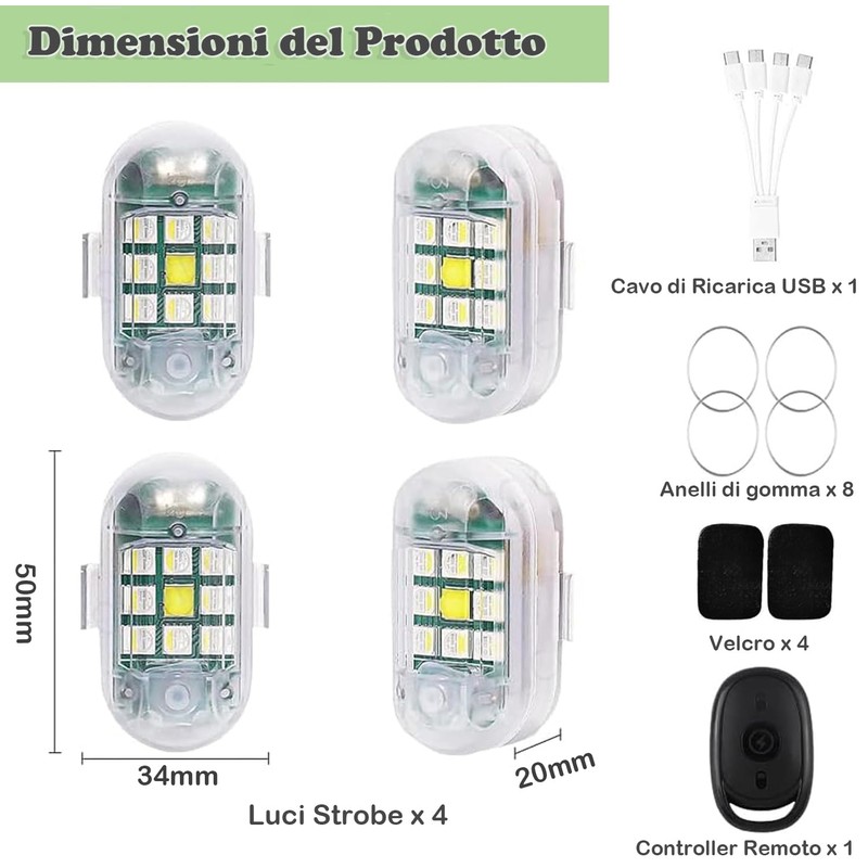 KEWAYO 4 Luci Strobe LED Wireless con Telecomando - 7