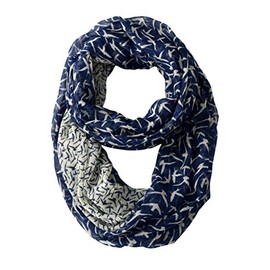 Peach Couture Beautiful Vintage Two Colored Bird Print Infinity Loop Scarf Navy cream