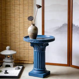 Navy Resin Corinthian Column Pedestal Retro Blue Hand-painted Decorative Display Stand New Chinese-style Zen-inspired FigurineColor: As picture, Size: One Size