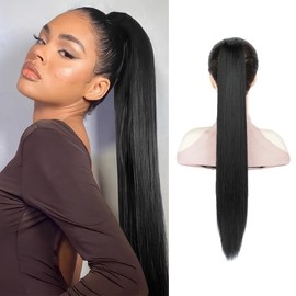 XFSRG 66cm Haarteil Pferdeschwanz Glattes Haar Extensions Echthaar Haarverlängerung Zopf Haarteil Mit Klammer Fake Haare Haarverdichtung Echthaar Clips Für Dates Party(Schwarz)