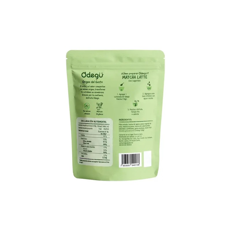 Odegü Matcha Latte 500g, Bebida En Polvo Sin Azucar