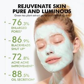 Green Tea Clay Face Mask, Antioxidant Green Tea Clay Mask with Volcanic Mud,Deep Cleansing & Moisturizing & Hydrating Clay Facial Mask for Pores, Blackheads, Wrinkles, Dirts for Men & Women