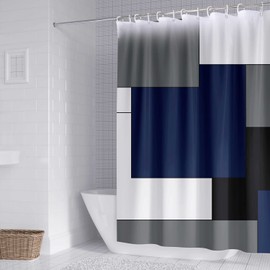 Rock Cloud Navy Blue and White Shower Curtain, Gray Modern Fabric Bathroom Curtains Set with Hooks Decorative Geometric Pattern Machine Washable 72" X 72