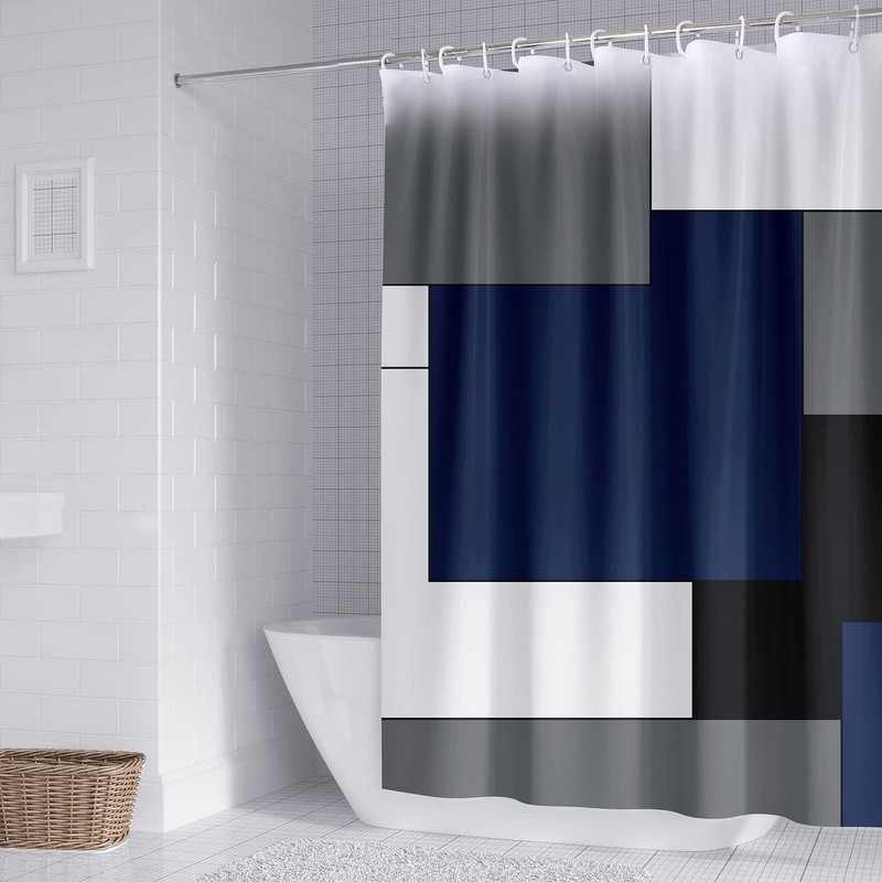 Rock Cloud Navy Blue and White Shower Curtain, Gray Modern
