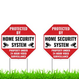 2PC 24 Home Security Signs with Stakes, 13"x13" - Corrugated Plastic - Protected By Home Security Monitoring Alarm Signs for House Home Yard