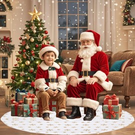 Falda de árbol de Navidad, Falda de árbol Blanca de Grosor, Falda para Árbol de Navidad Blanca de Piel Artificial, Copos de nieve de lentejuelas decoran navidad, año nuevo, fiestas. (Golden, 120CM)