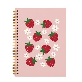 Rusenbao Pink Strawberry Notebook Journal, Cute Notebook for School Teen Girls Women, Strawberry Gifts, Preppy School Supplies, Spiral Notebook 5.5 x 8.3