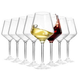 Unbreakable European Style Plastic Crystal, Stemmed Wine Glasses | Set of 8 | Acrylic Tritan Drinkware, Unbreakable Clear Color Shatterproof BPA-free, Reusable, Floating Pool & Indoor & Outdoor, 18oz